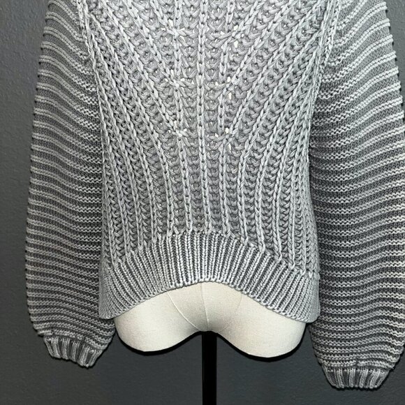 FREE PEOPLE Sweetheart Cable Knit Sweater Mock Turtleneck High Low Hem Gray XS - Picture 3 of 6